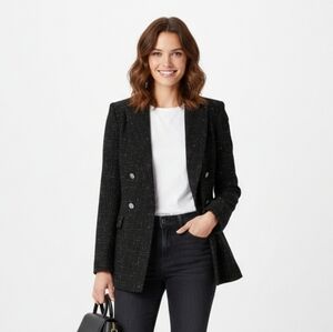 Mina Self Black Tweed Double Breasted Blazer Size L
